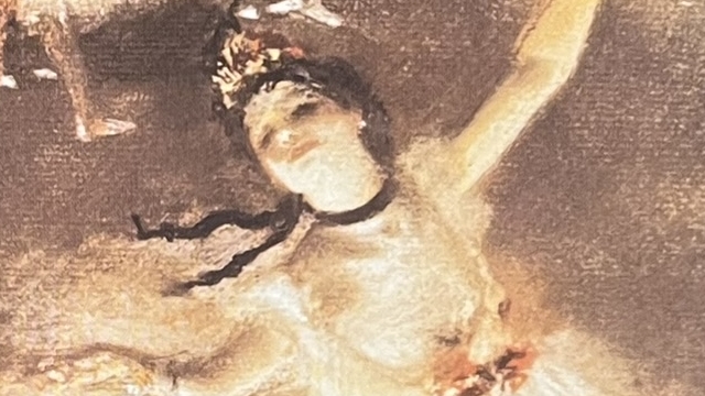 『やさしいダンスの解剖学』の本の表紙の絵です、バレエの踊り子は踊っている絵が描かれています。