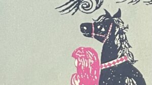 『I HAVE A HORSE OF MY OWN』の絵本のページのイラストです。馬と女の子が遠くを眺めている絵が描かれています。