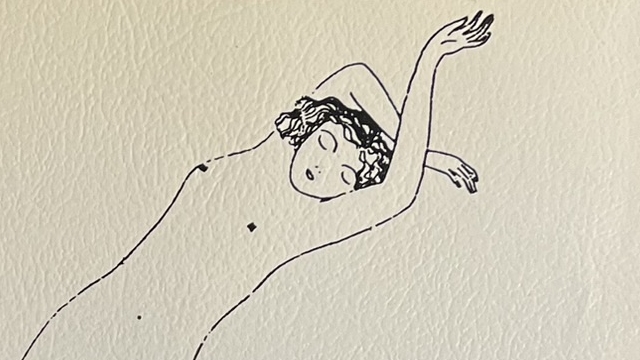 『山名文夫展』の本の表紙です。裸の女性がのびやかに横たわっている絵が描かれています。