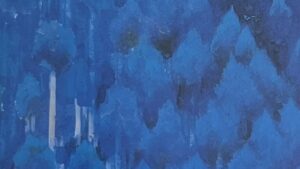 『東山魁夷館』の本のページの絵です。「青い峡」の絵です。