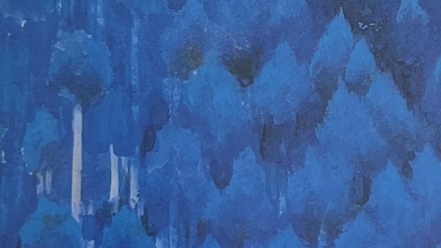 『東山魁夷館』の本のページの絵です。「青い峡」の絵です。