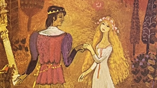 『The Little Mermaid』の絵本の表紙です。王女と人魚姫が手を取り合っています。