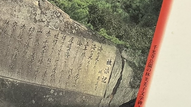 『放浪記アルバム』のH本の表紙です。林芙美子の石碑の写真です。