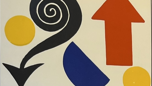 『CALDER'S UNIVERSE_』の本のページのイラストです。カルダーのデザインしたいろいろな形のデザインです。