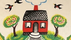 『ちいさいおうち』の絵本の表紙のイラストです。丘のうえのちいさいおうちの絵が描かれています。