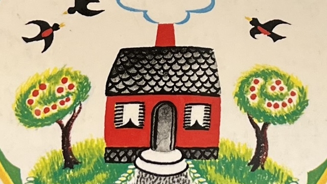 『ちいさいおうち』の絵本の表紙のイラストです。丘のうえのちいさいおうちの絵が描かれています。