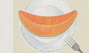『シェニール織とか黄肉のメロンとか』の本の表紙です。お皿に上にのっているメロンが描かれています。