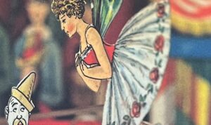 『しかけ絵本の世界』の本の表紙です。妖精が描かれています。