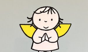 『クリスマスってなあに』の絵本の表紙です。子どもの天使の絵が描かれています。