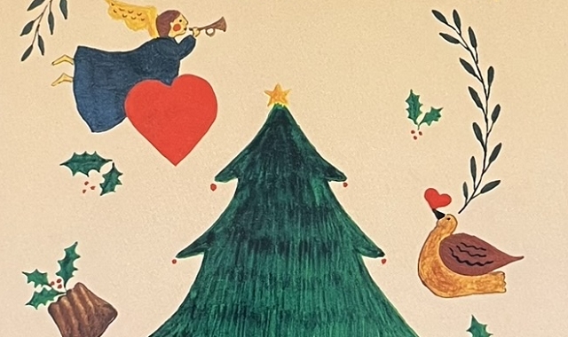 『クリスマスソングブック』の絵本の表紙です。もみの木やクリスマスにまつわるものが描かれています。