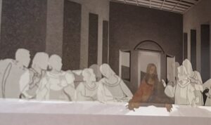 『レオナルド・ダ・ヴィンチ ― 天才の実像』の図録の表紙です。最後の晩餐の模型の写真が写っています。